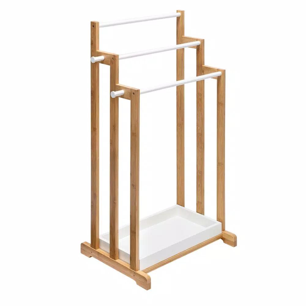 Honey-Can-Do 3-Tier Bamboo and White Freestanding Bathroom Towel Rack