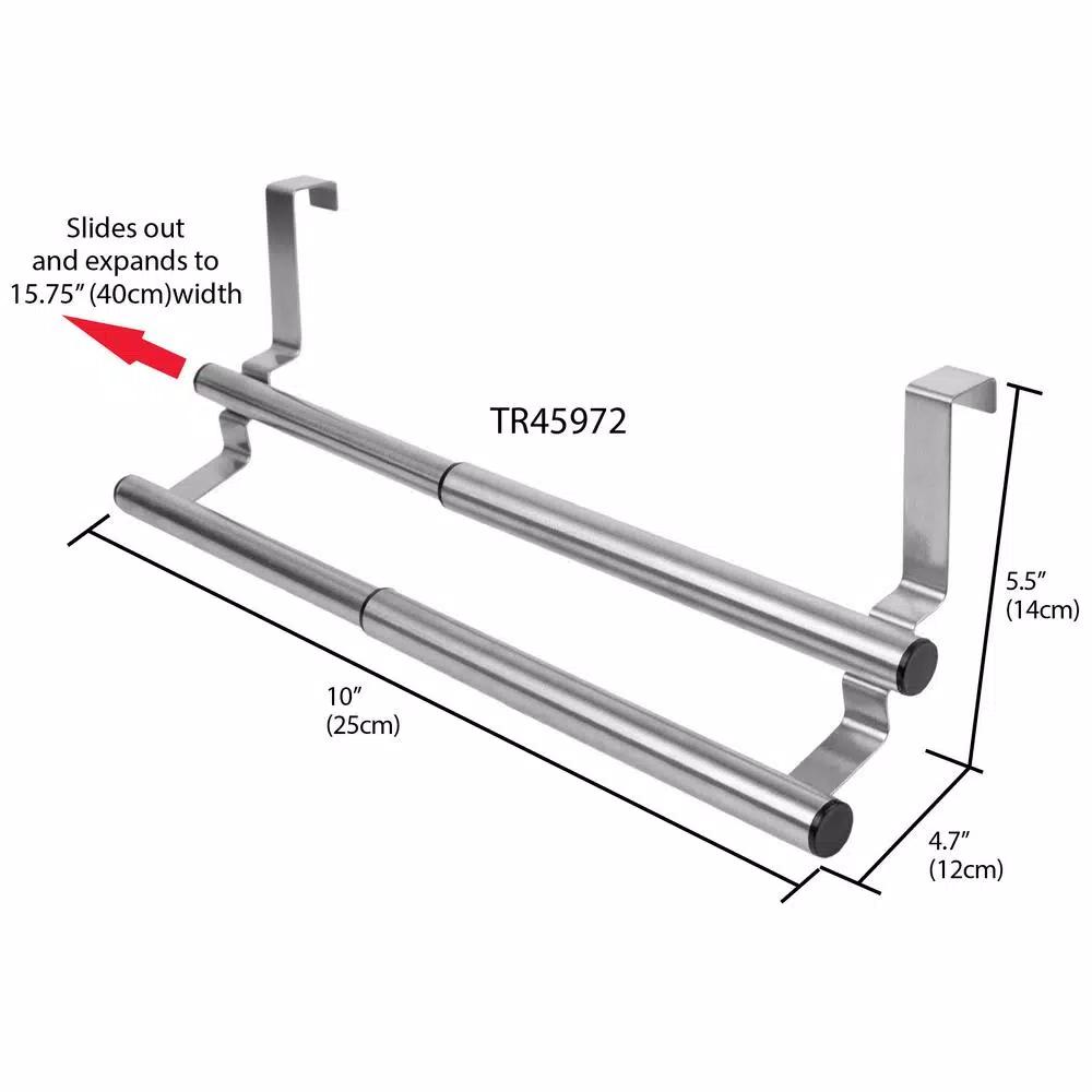 Unbranded Expandable 2-Tier Steel Over the Cabinet Door Towel Rack - Silver