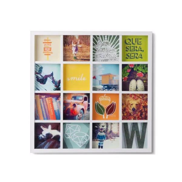 Umbra Gridart White Collage Picture Frame - 16 Photo Capacity, 4x4 inch Modern Wood Wall Decor