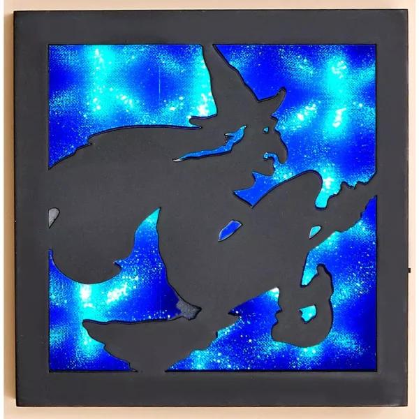 Unbranded 9 in. Lighted Witch Halloween Wall Hanging Decor with Blue and White LED Lights