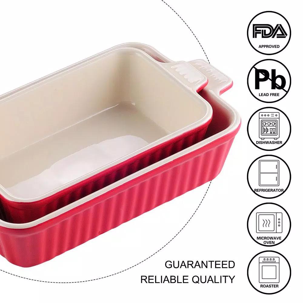 MALACASA Red Porcelain Bakeware Set - 2-Piece Rectangle Ceramic Baking Dishes (9 in. and 11 in.)