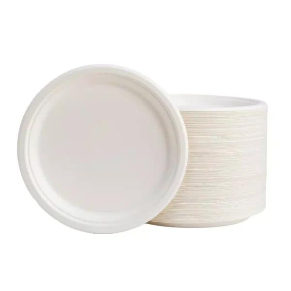 Unbranded 10 in. White Sugarcane Plates, 300 Pack - Eco-Friendly Biodegradable Disposable Plates