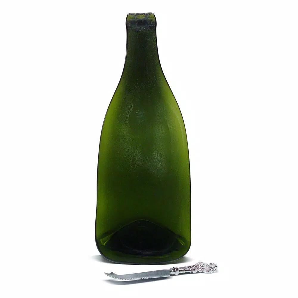 Epicureanist Recycled Wine Bottle Cheese Board and Knife Set, Green