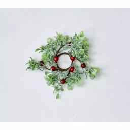 WORTH IMPORTS 1.25" Green Leaves and Red Berries Candle Ring Set of 6 - Seasonal Holiday Decor thumbnail 1