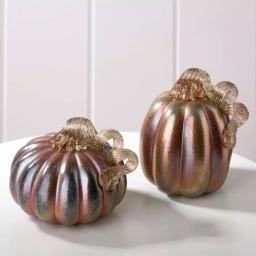 Glitzhome Blue and Gold Glittery Glass Pumpkin Set of 2 - Handmade Indoor Tabletop Decor thumbnail 8