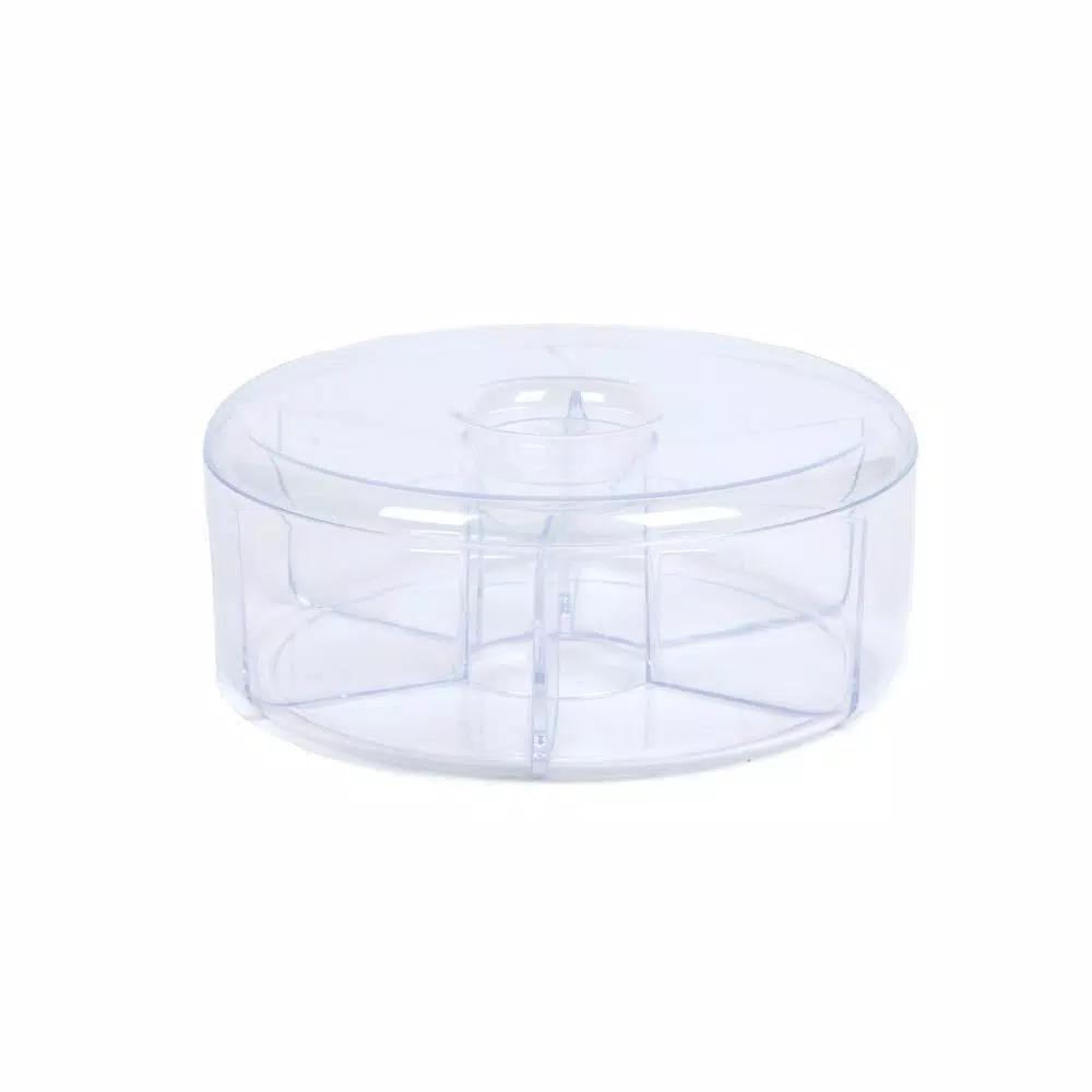 Mind Reader Clear Acrylic 6-Compartment Tea Bag Organizer with Lid, Round Pantry Storage Container