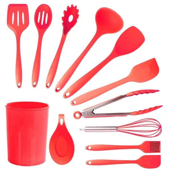 MegaChef 12-Piece Red Silicone Kitchen Utensil Set