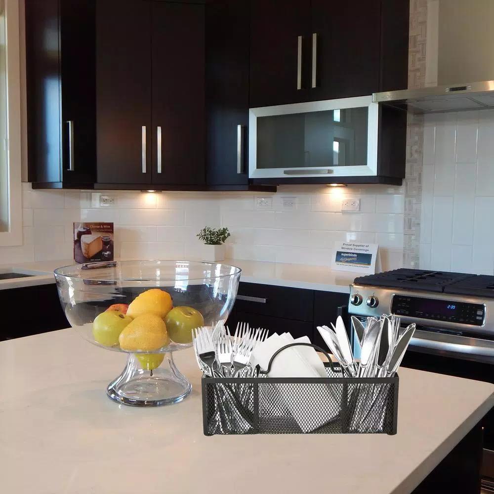 Mind Reader 3-Section Black Mesh Cutlery Holder & Silverware Organizer