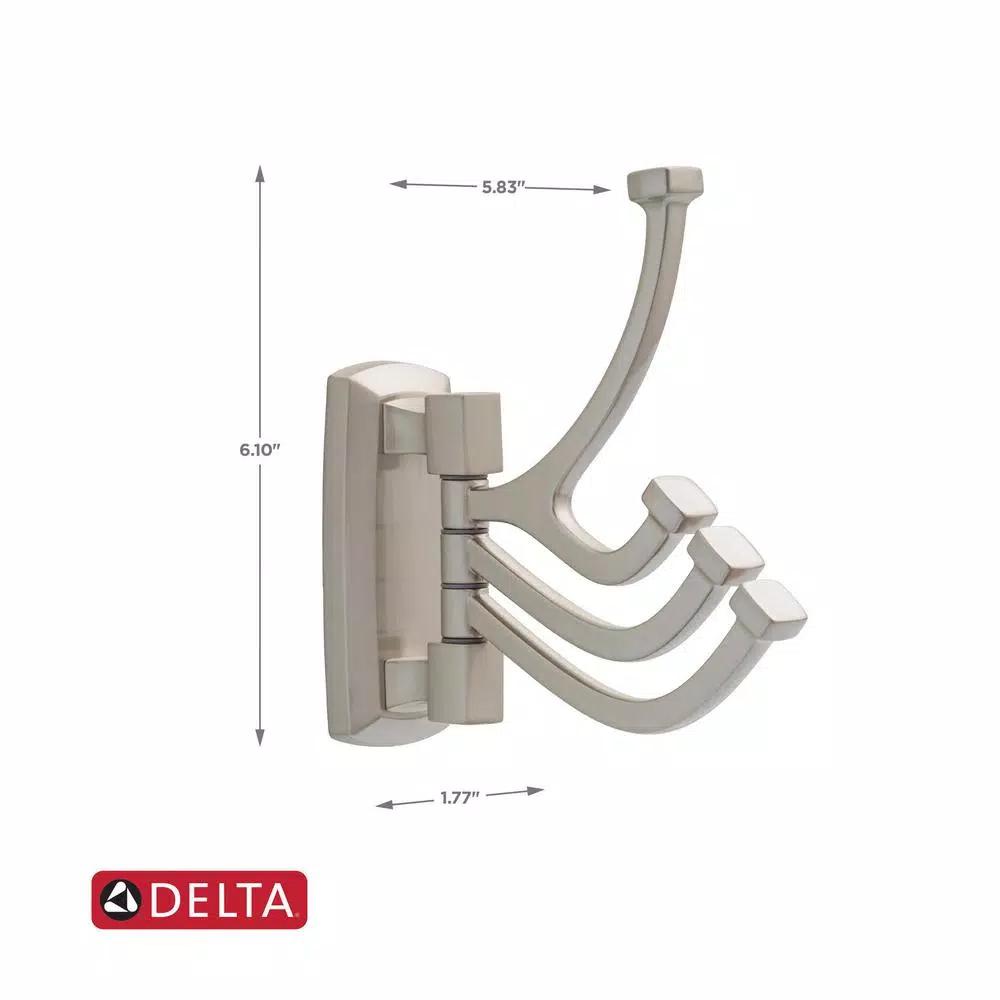 Delta Portwood 3-Hook Swivel Towel and Robe Hook in SpotShield Brushed Nickel