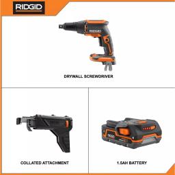 RIDGID 18V Cordless Brushless Drywall Screwdriver Kit with Collated Attachment and 1.5 Ah Battery thumbnail 2