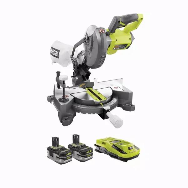 RYOBI ONE+ 18V Cordless 7-1/4 in. Compound Miter Saw Kit with (2) 3.0 Ah LITHIUM+ HP Batteries and Dual Chemistry Charger