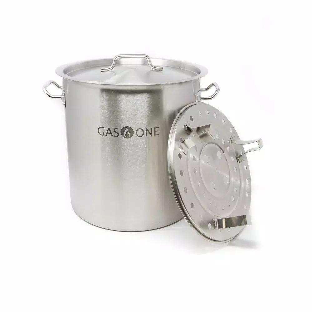 Gas One 24 qt. Stainless Steel Stock Pot Set with Lid and Steamer Rack