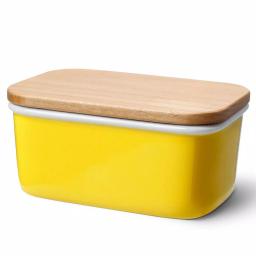 Sweese Large Porcelain Butter Dish with Beech Wood Lid, Yellow thumbnail 1