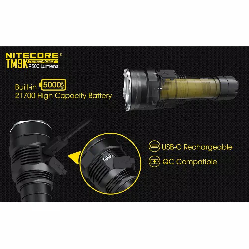 NITECORE TM9K 9500 Lumens Tactical LED Flashlight, USB-C Rechargeable