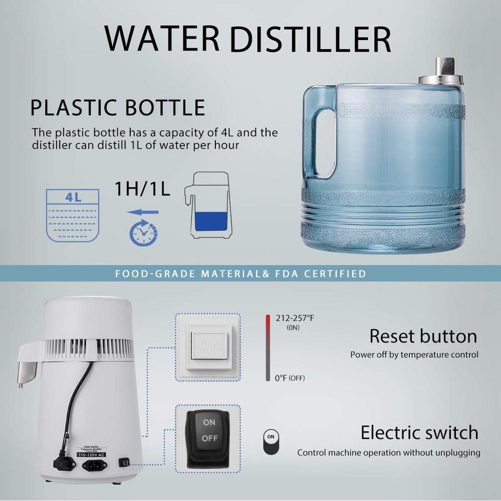 VIVOHOME 16-Cup Water Distiller Machine, 4L Countertop Water Purifier with Carbon Filter for Home and Office