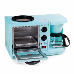 Elite Americana by Elite 3-in-1 Mini Breakfast Shoppe - 500W Toaster Oven, 4-Cup Coffee Maker & 6 in. Griddle, Blue thumbnail 1