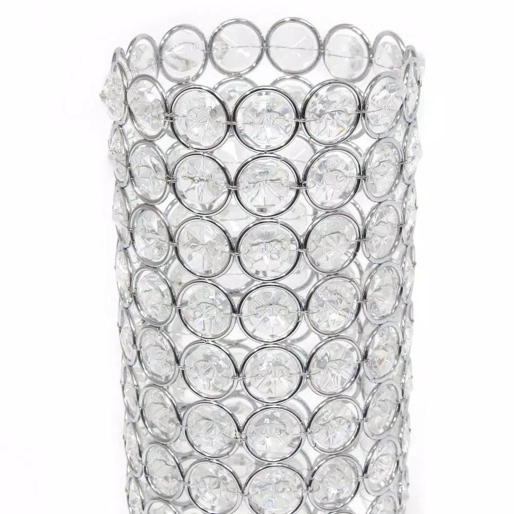 Elegant Designs 11.25 in. Chrome and K5 Crystal Cylinder Decorative Table Vase
