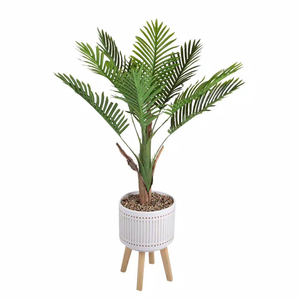 Flora Bunda 4 ft. Artificial Areca Palm Tree in Ceramic Planter with Wood Stand