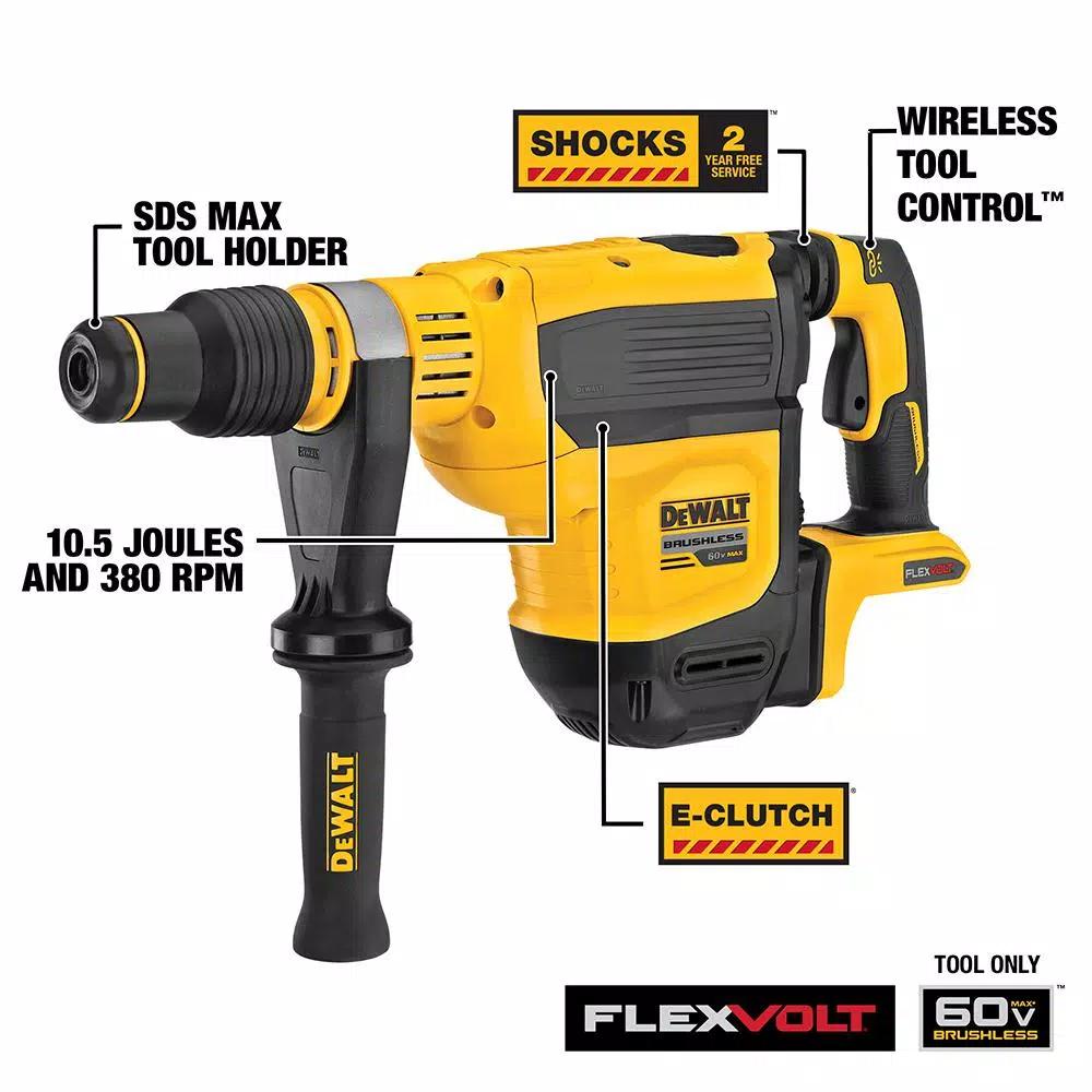 DEWALT 60V MAX FLEXVOLT Cordless Brushless 1-3/4 in. SDS MAX Rotary Hammer Kit with (2) 9.0 Ah Batteries