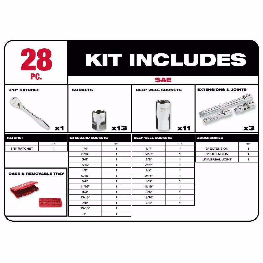 Milwaukee 3/8 in. Drive SAE/Metric Ratchet and Socket Mechanics Tool Set, 60-Piece