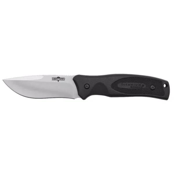 WESTERN BlackRiver 9 in. Titanium Bonded Fixed Blade Knife with 3.75 in. Drop Point Blade and Nylon Sheath