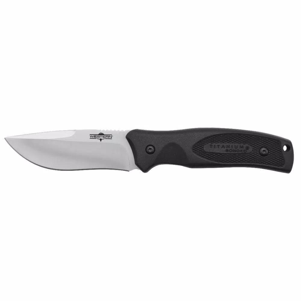 WESTERN BlackRiver 9 in. Titanium Bonded Fixed Blade Knife with 3.75 in. Drop Point Blade and Nylon Sheath