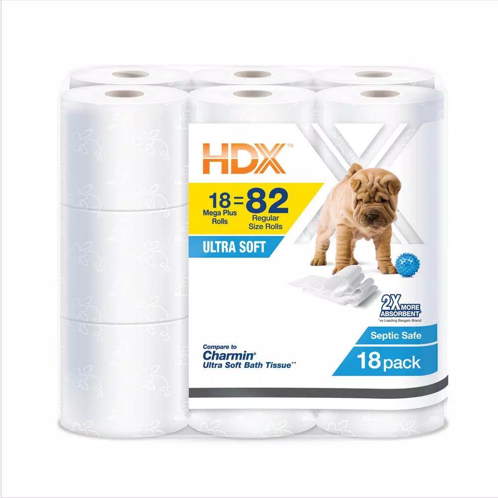 HDX Ultra-Soft 2-Ply Toilet Paper, 18 Mega Rolls (326 Sheets per Roll)