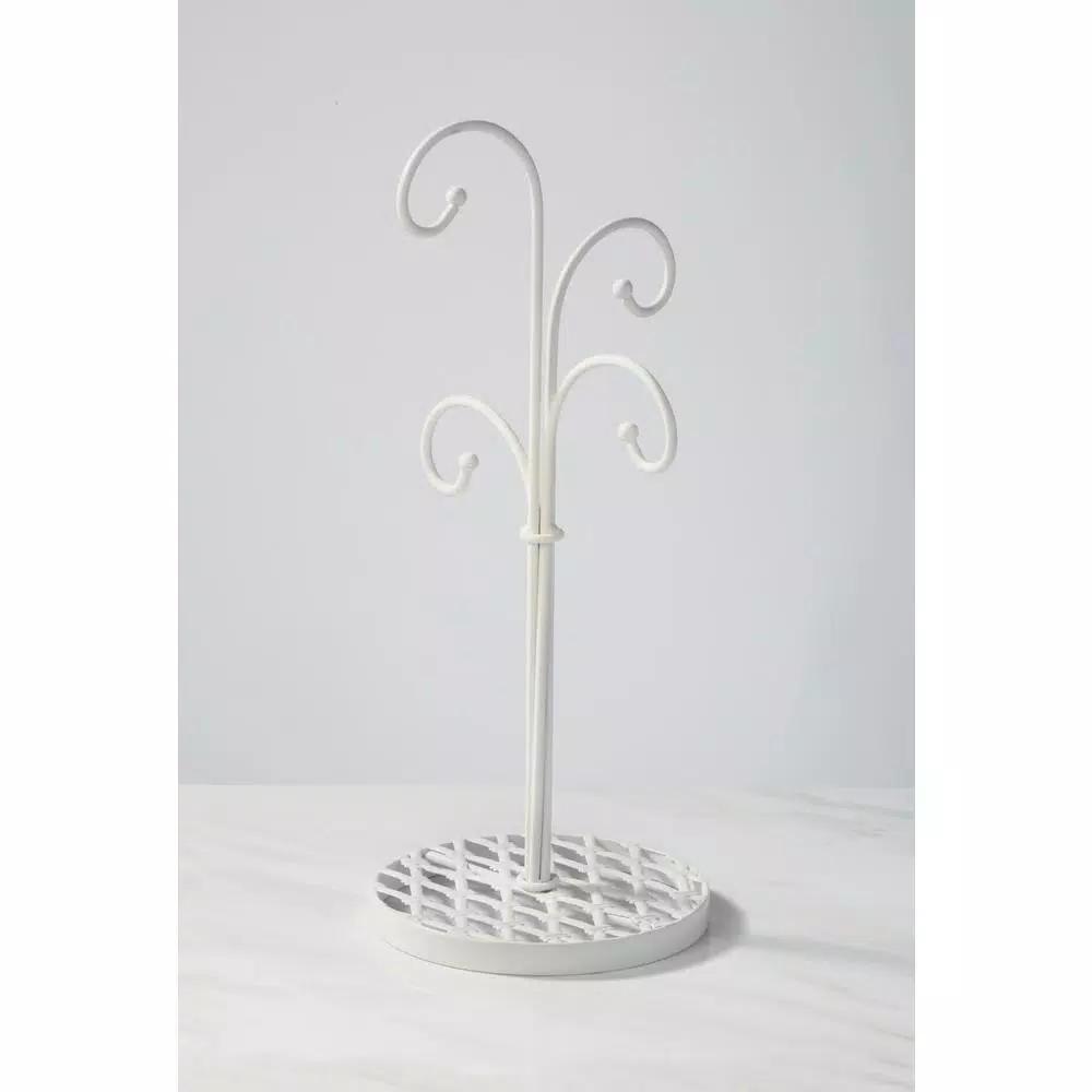 Tripar International, Inc 4-Hook White Metal Mug Tree Stand for Kitchen Countertop