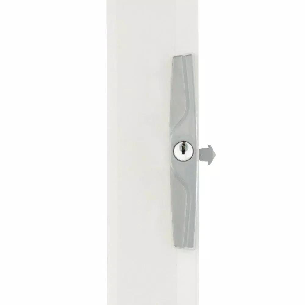 Prime-Line Gray Diecast Patio Door Handle with Wood Grip, Tee Lock with Key, 3-15/16 in. Mounting