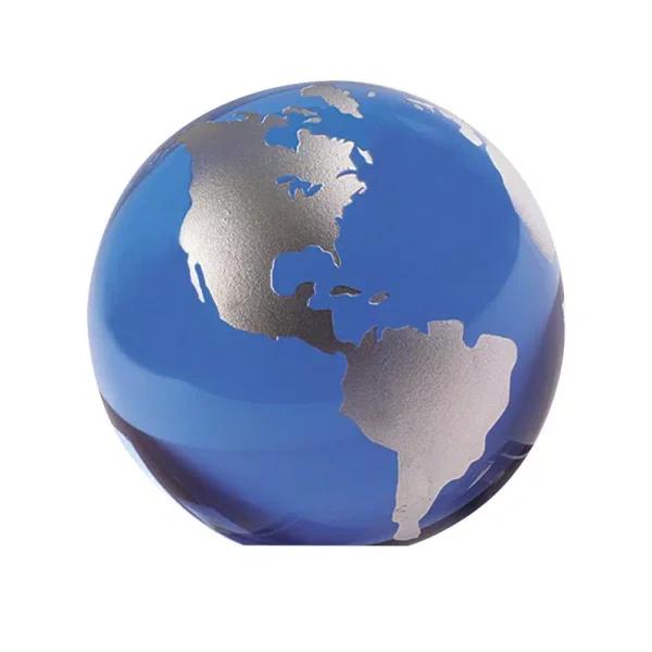 Badash Crystal 3 in. Blue and Silver Hand Painted Crystal Globe with Sandblasted Topography