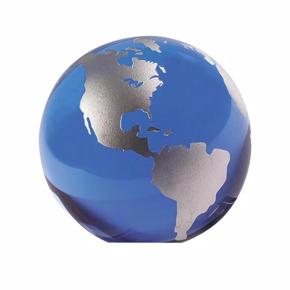 Badash Crystal 3 in. Blue and Silver Hand Painted Crystal Globe with Sandblasted Topography
