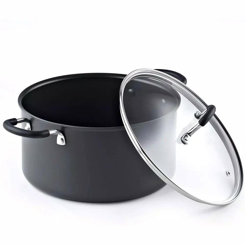 Cook N Home 6 Qt. Hard-Anodized Aluminum Nonstick Casserole Dish with Glass Lid, Black