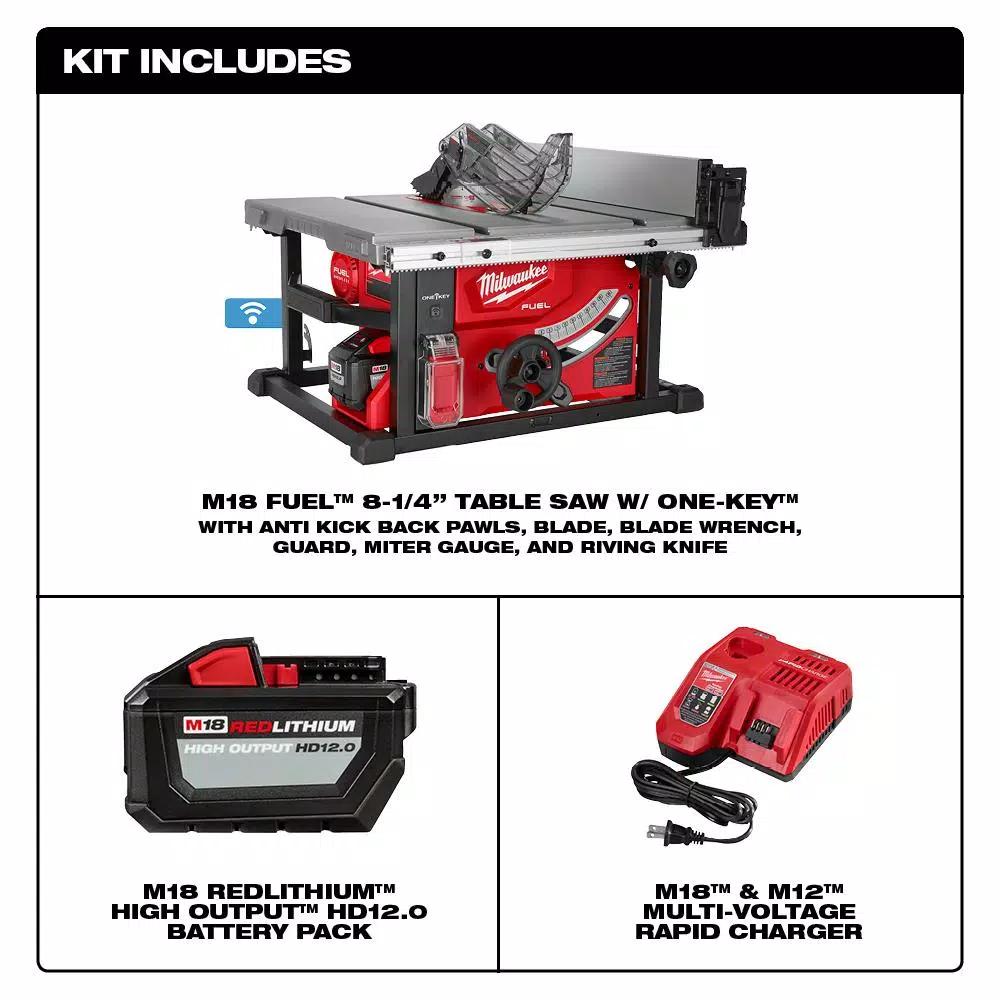 Milwaukee M18 FUEL ONE-KEY 8-1/4 in. Cordless Table Saw Kit with 12.0Ah Battery and Stand