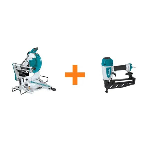 Makita 12 in. 15 Amp Dual-Bevel Sliding Compound Miter Saw with Laser & AF601 16-Gauge Finish Nailer Bundle