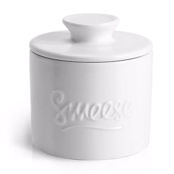 Sweese White Porcelain French Butter Crock, 6 oz. Butter Dish for Soft Spreadable Butter