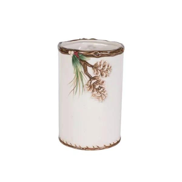 FITZ and FLOYD Forest Frost Ceramic Earthenware Utensil Holder - Winter Pine and Berry Design