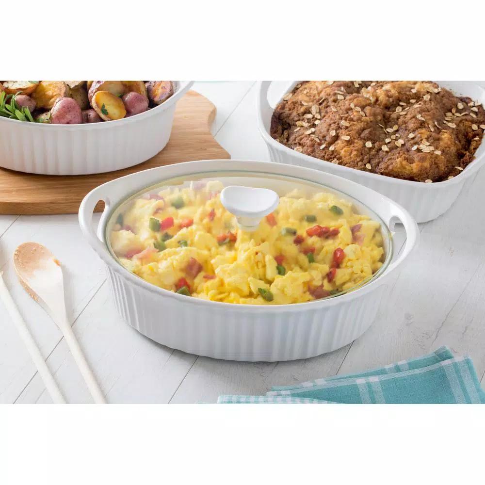 Corningware French White 2.5-Qt Oval Ceramic Casserole Dish with Glass Lid