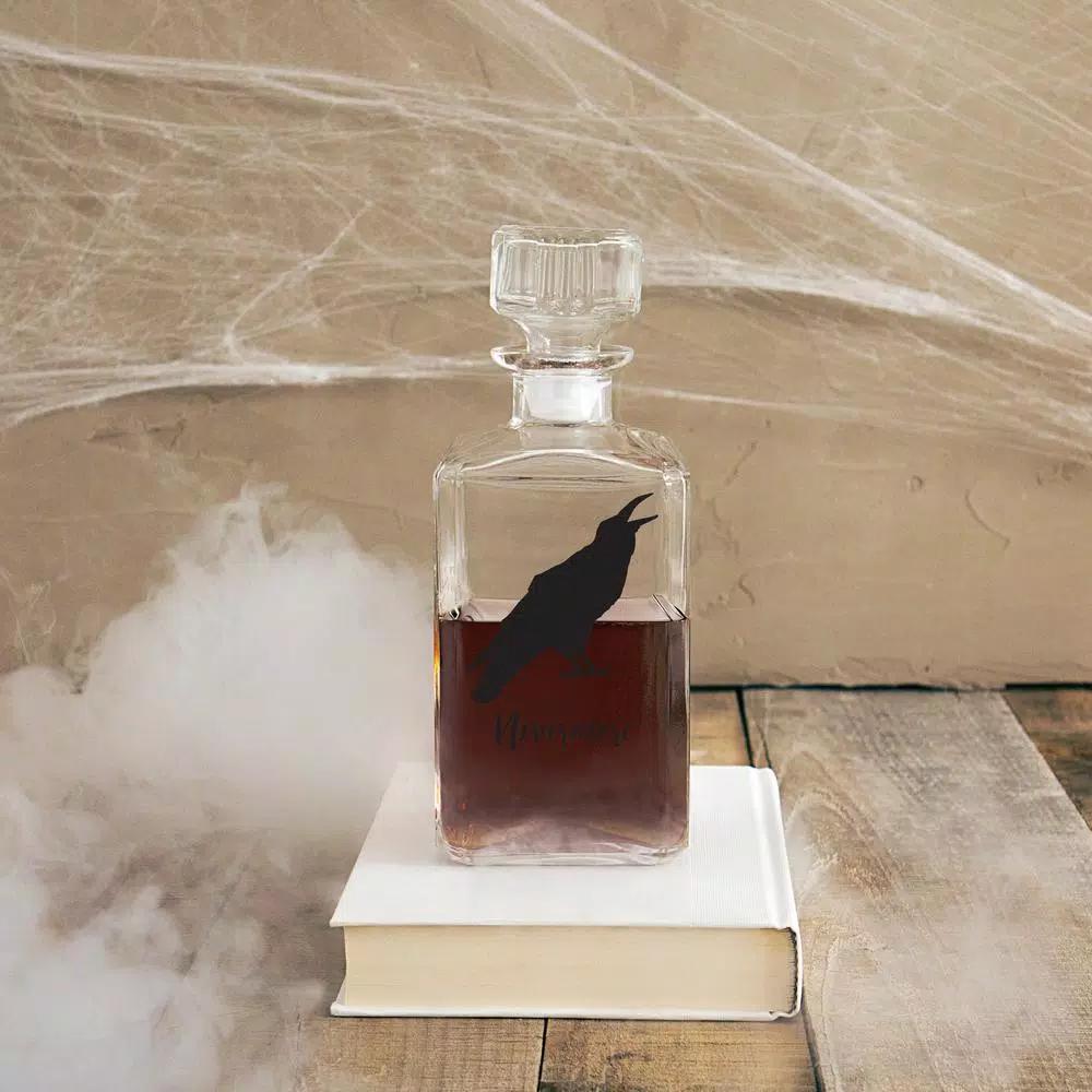 Cathy's Concepts Halloween Raven 34 oz. Glass Decanter with Square Topper, 9 in. H