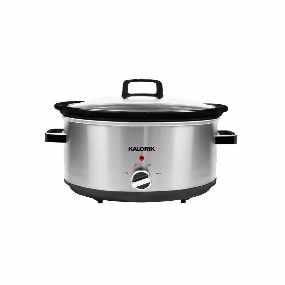 KALORIK 6.5 Qt. Stainless Steel Slow Cooker with Removable Stoneware and Glass Lid