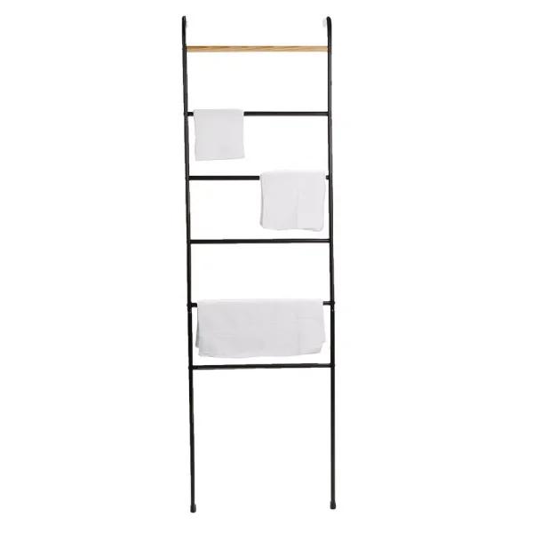 Mind Reader 6-Bar Freestanding Towel Rack, Black Metal Bathroom Towel Stand