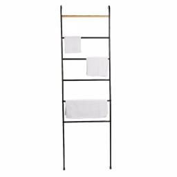 Mind Reader 6-Bar Freestanding Towel Rack, Black Metal Bathroom Towel Stand thumbnail 1