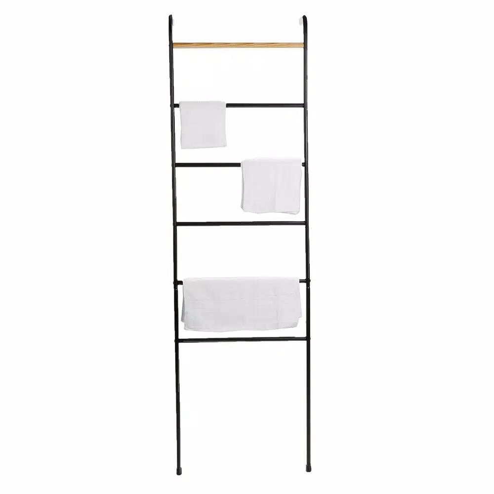 Mind Reader 6-Bar Freestanding Towel Rack, Black Metal Bathroom Towel Stand