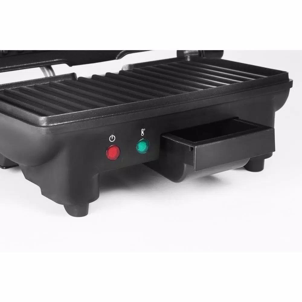 Elite Cuisine 3-in-1 Panini Press, Contact Grill and Indoor Grill, 1000W, Black Stainless Steel
