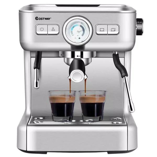 Costway Stainless Steel Semi-Auto Espresso Machine with Milk Frother Wand, 1500W Coffee Maker