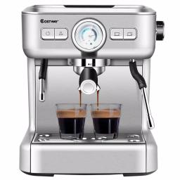 Costway Stainless Steel Semi-Auto Espresso Machine with Milk Frother Wand, 1500W Coffee Maker thumbnail 1