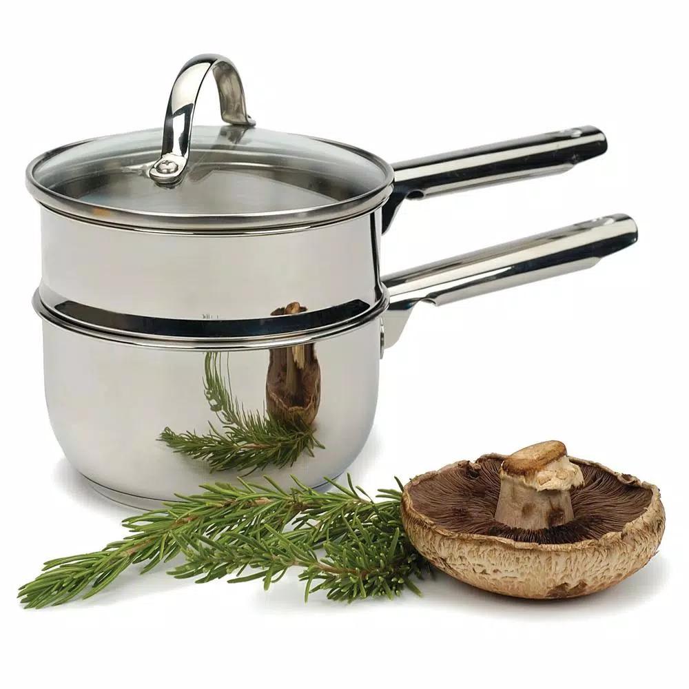 RSVP International Endurance 1 Qt. Stainless Steel Induction Double Boiler with Glass Lid