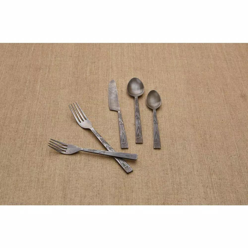 Park Designs Bear Tracks 5-Piece Stainless Steel Flatware Set, Service for 1, Burnished Steel