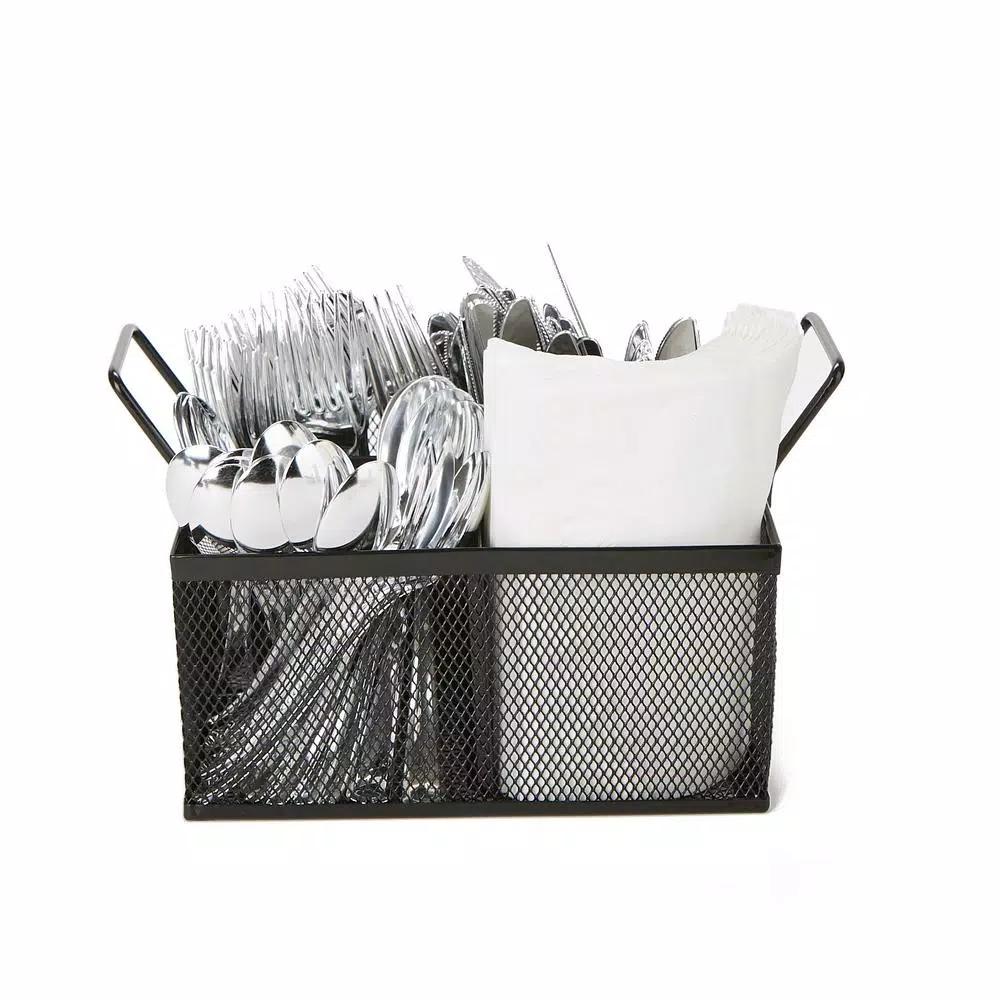 Mind Reader 4-Section Black Mesh Cutlery Caddy, Stainless Steel Flatware Organizer for Countertops