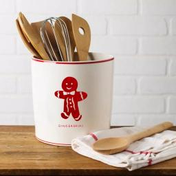 Molly Hatch 7 in. White Gingerbread Ceramic Round Utensil Crock thumbnail 2