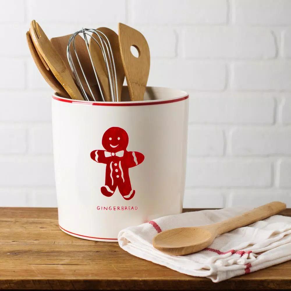Molly Hatch 7 in. White Gingerbread Ceramic Round Utensil Crock